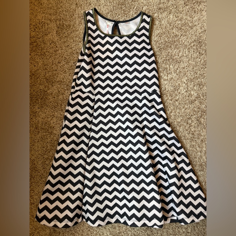 Girls Black and White Chevron A-Line Dress